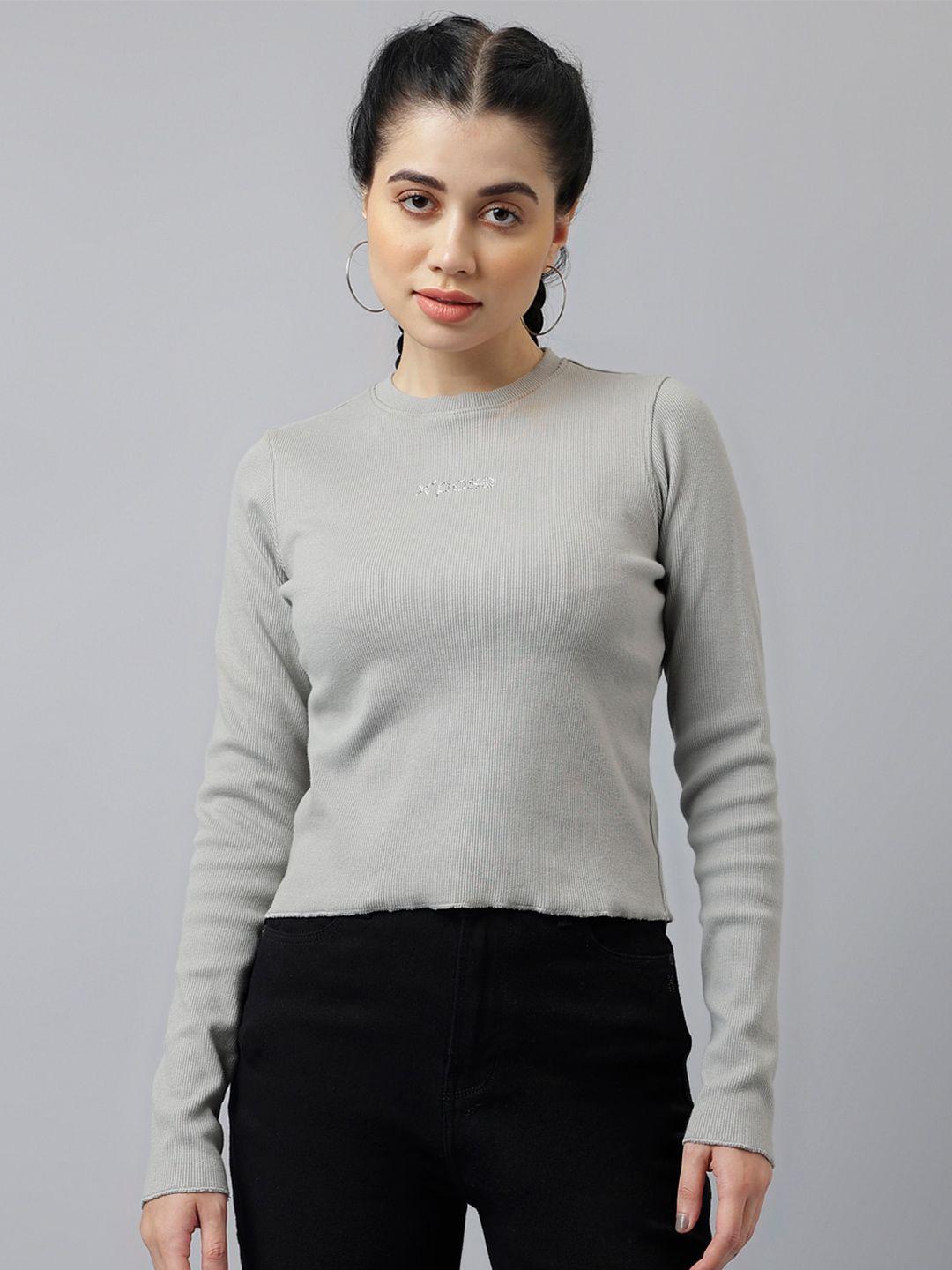 xpose long sleeves ribbed cotton crop fitted top