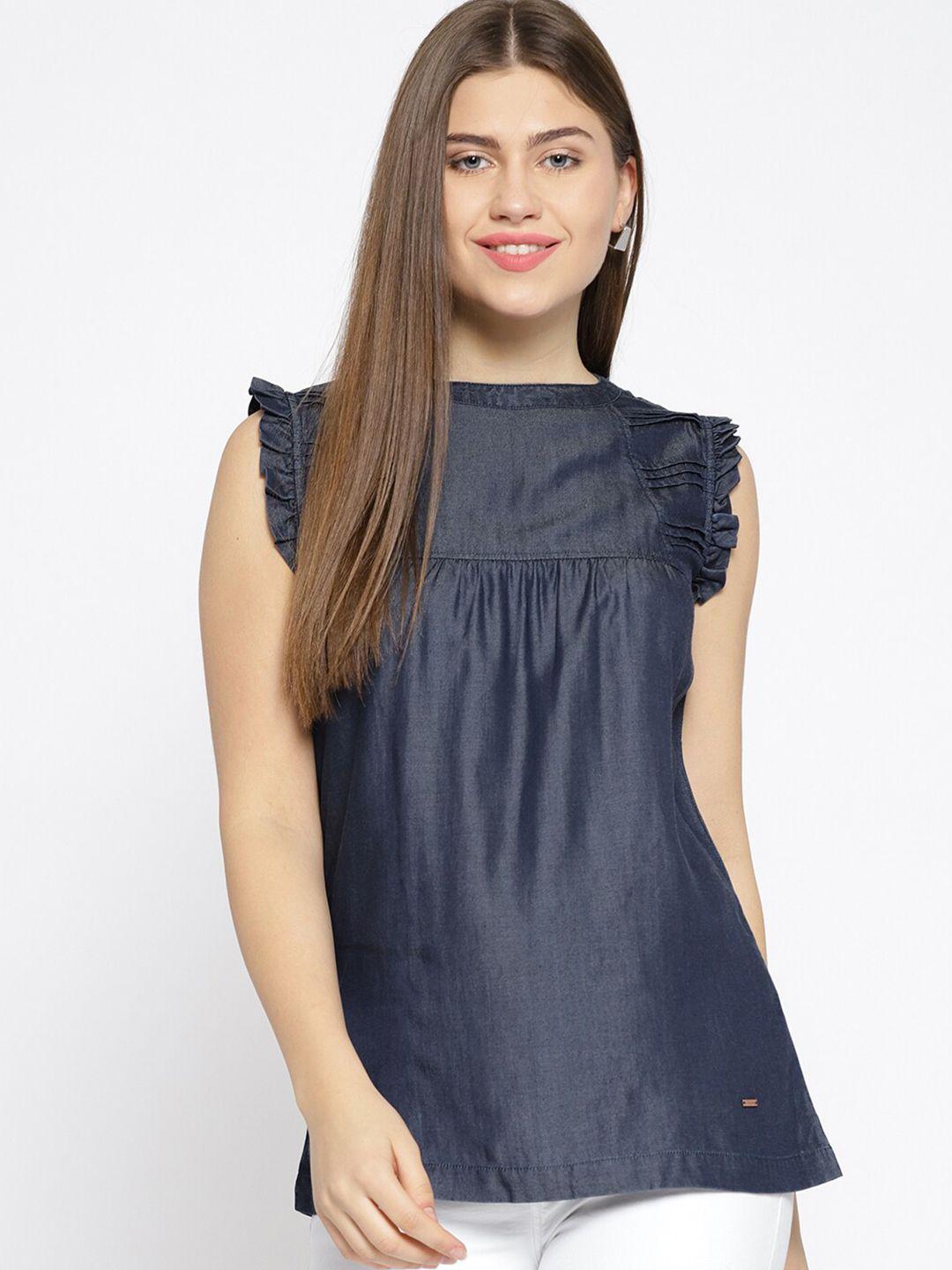 xpose navy blue denim pure cotton empire top