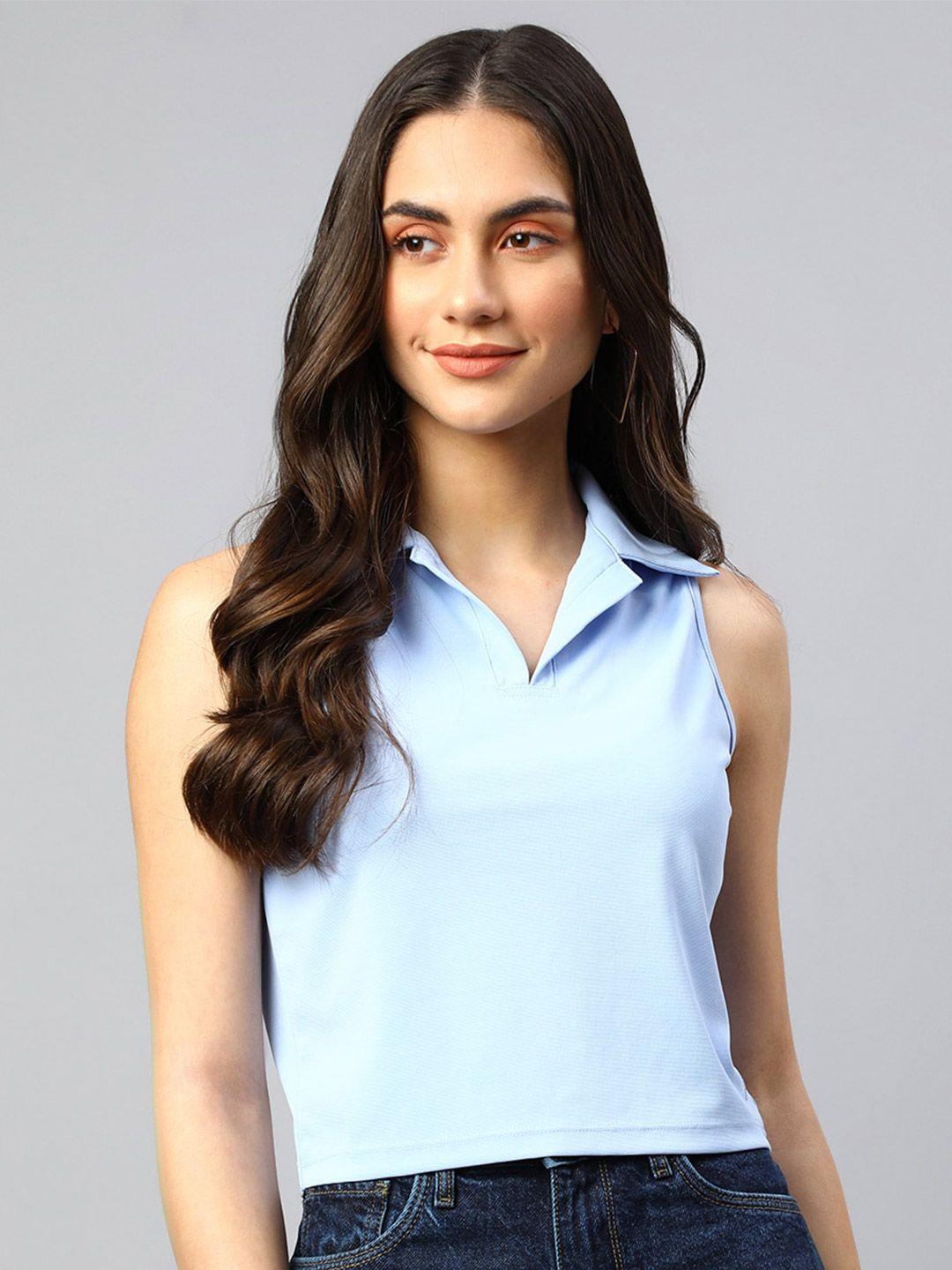 xpose shirt collar sleeveless crop top