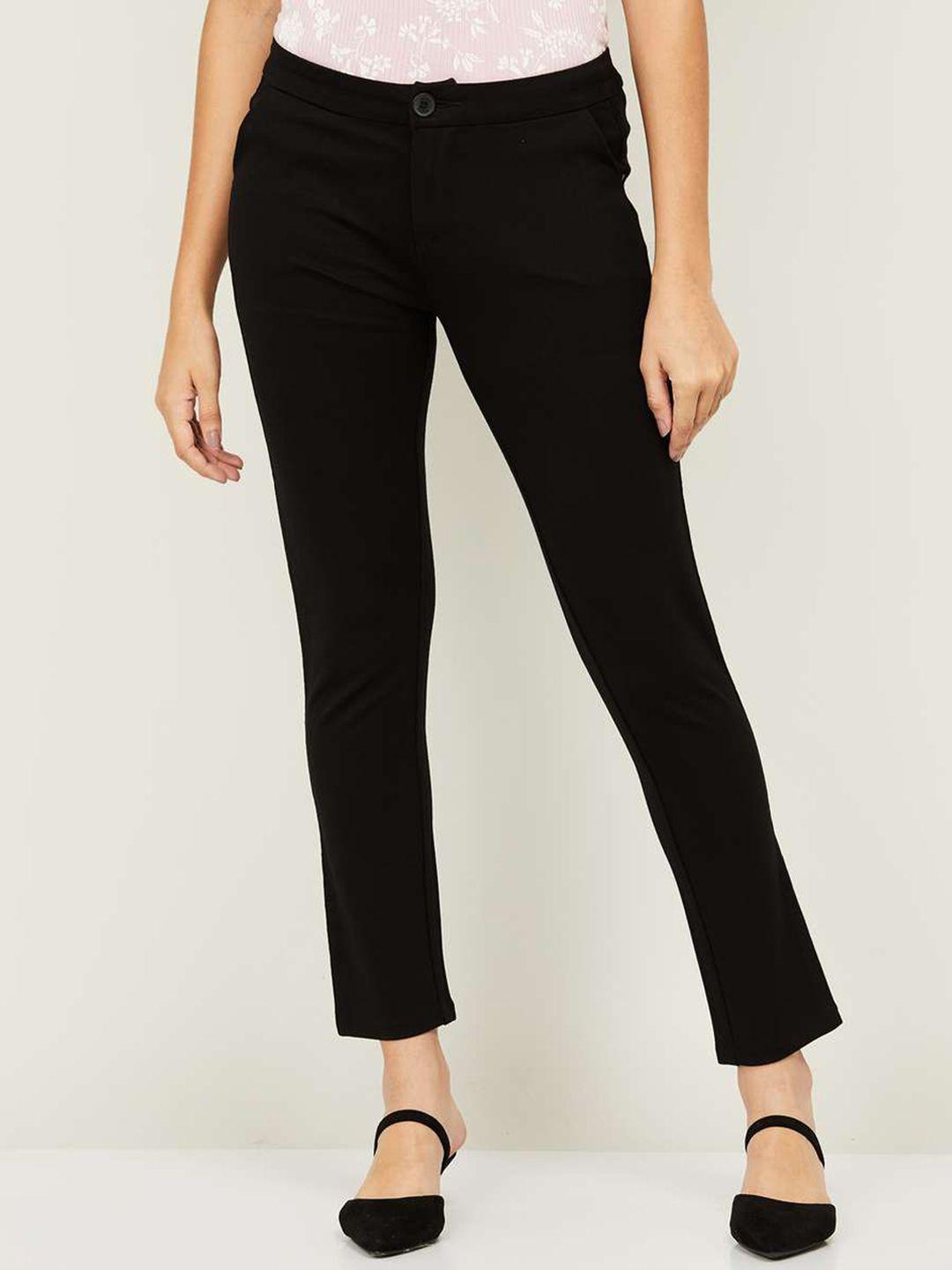 xpose women black comfort skinny fit high-rise trousers