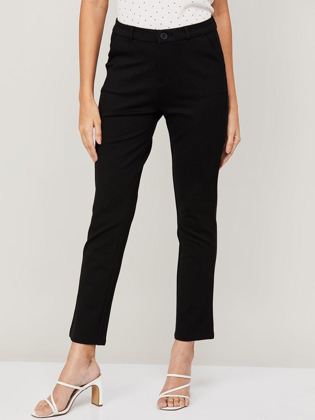 xpose women black comfort straight fit high-rise trousers