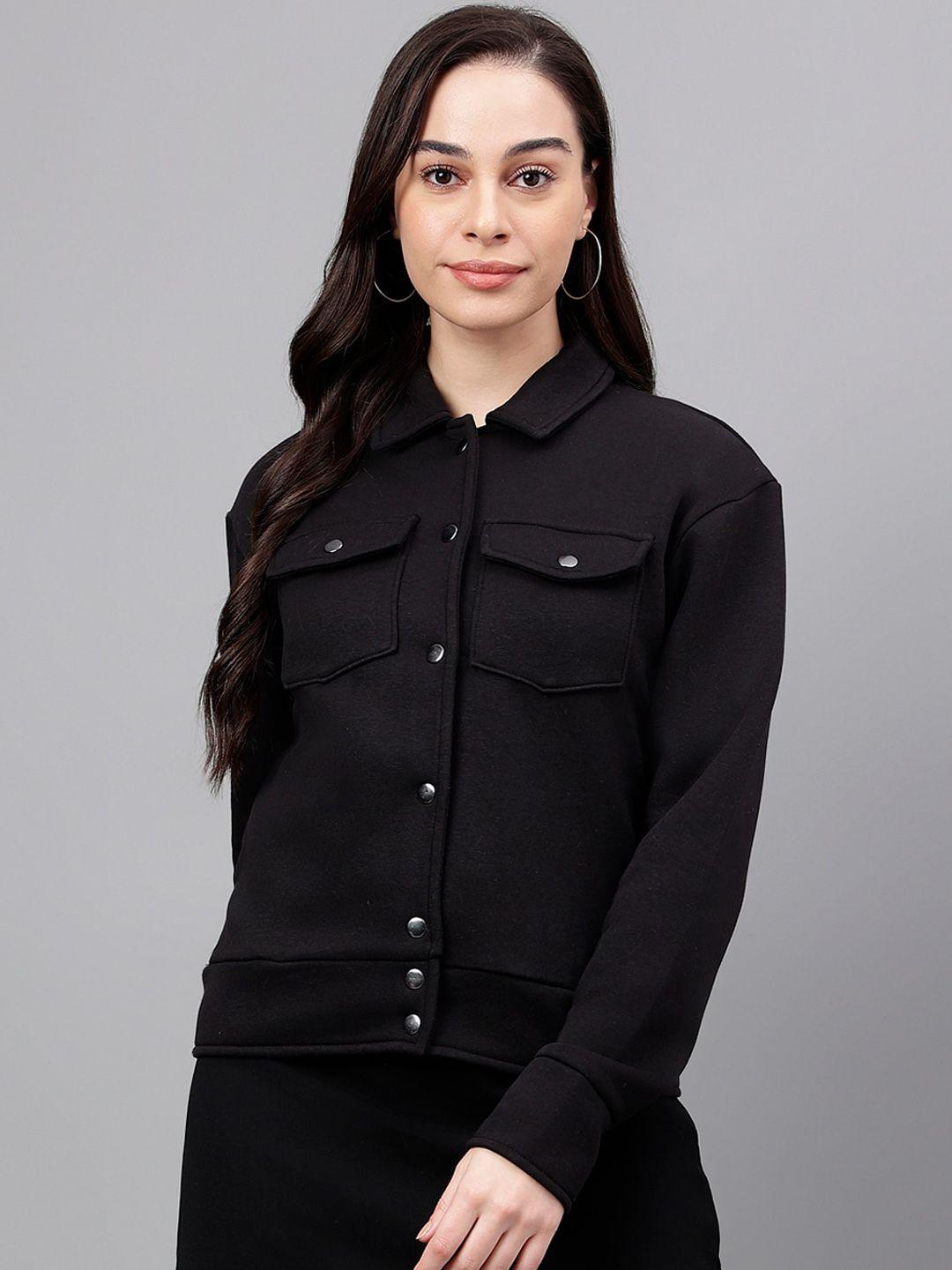 xpose women black fleece open front jacket