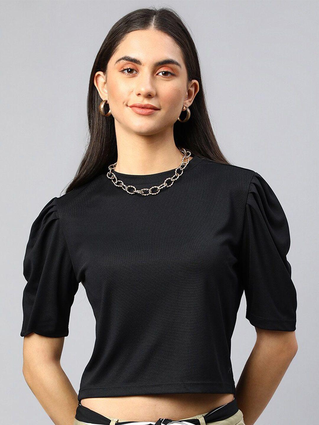 xpose women black solid crop top