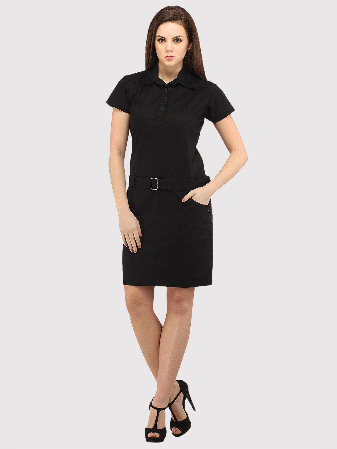 xpose women black solid pure cotton  formal shirt dress