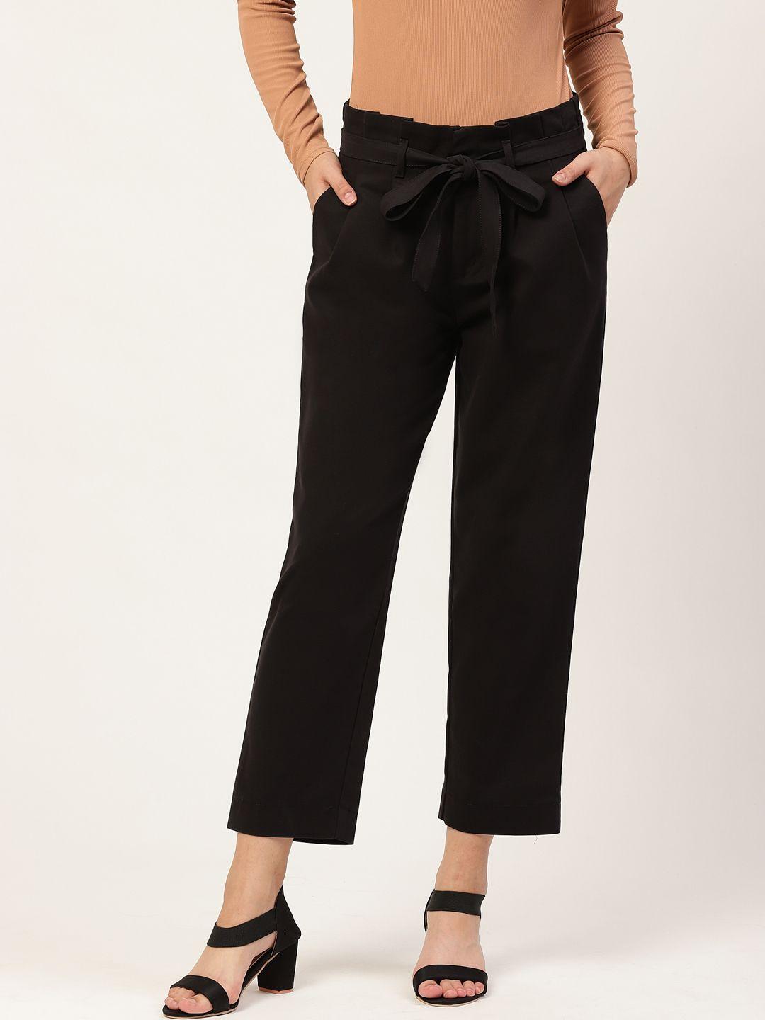 xpose women black straight fit solid trousers