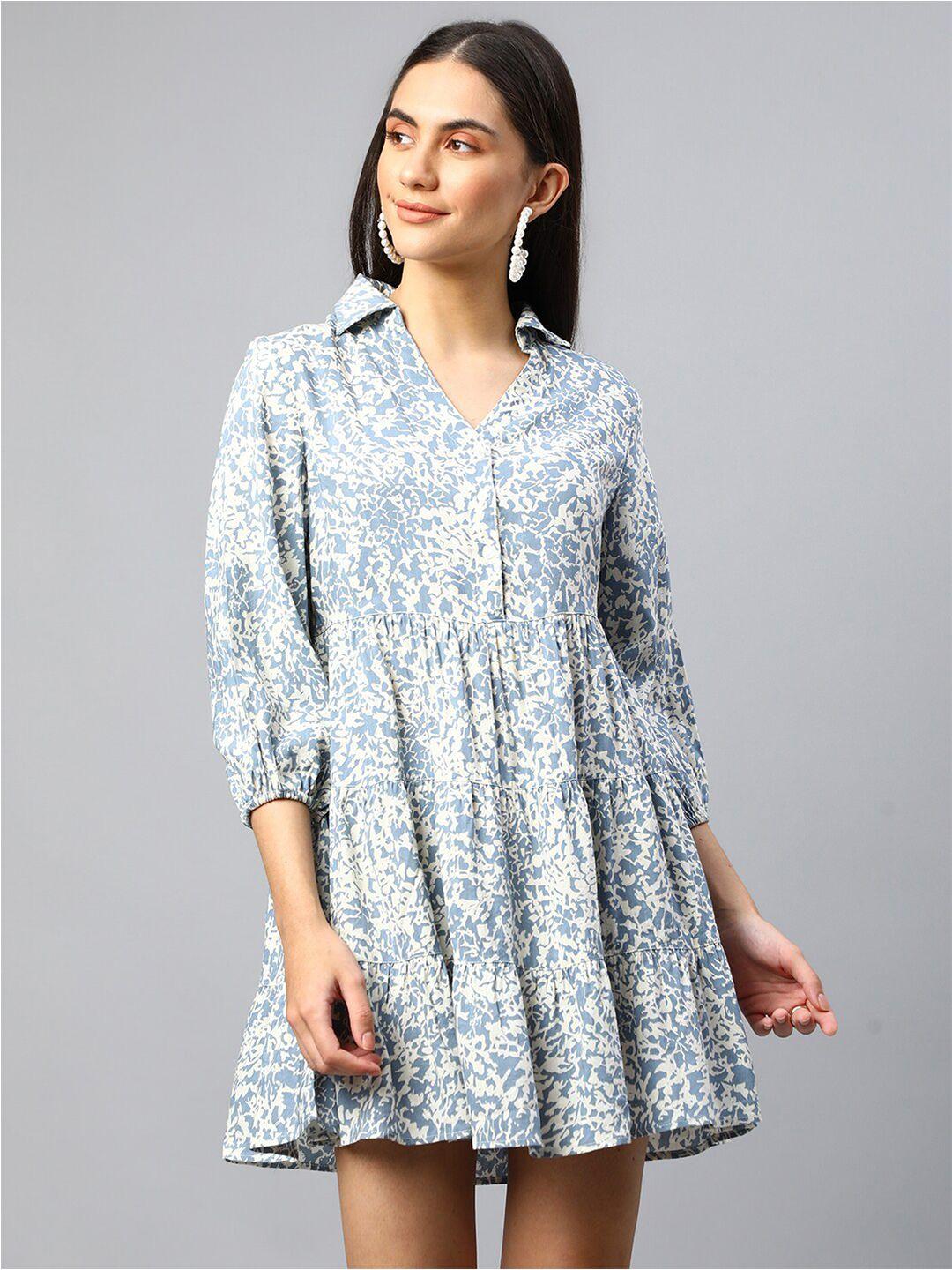 xpose women blue & white printed fit & flare dress