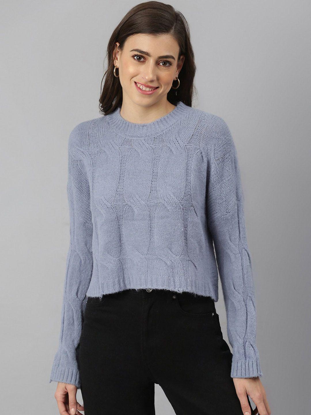 xpose women blue cable knit crop pullover