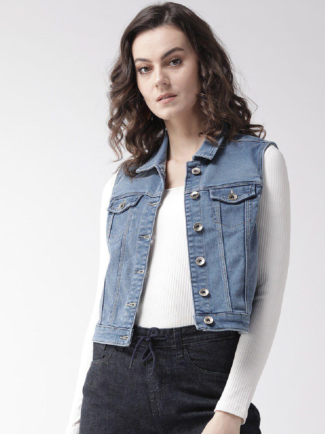 xpose women blue washed crop denim jacket