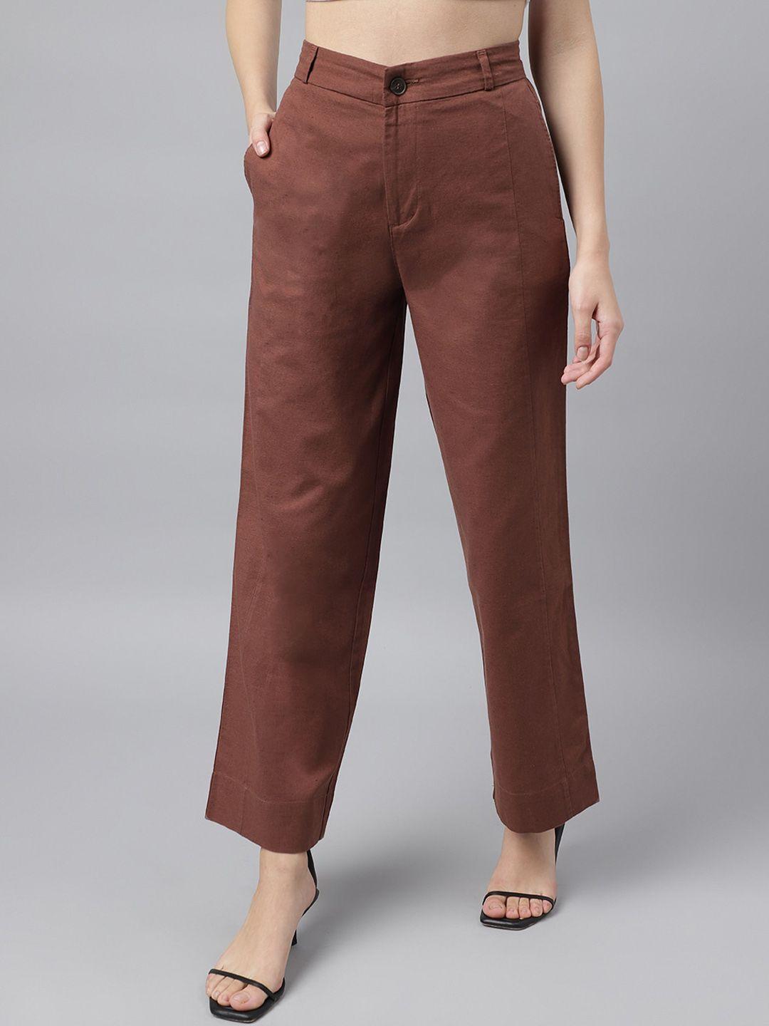 xpose women comfort cropped linen cotton trousers