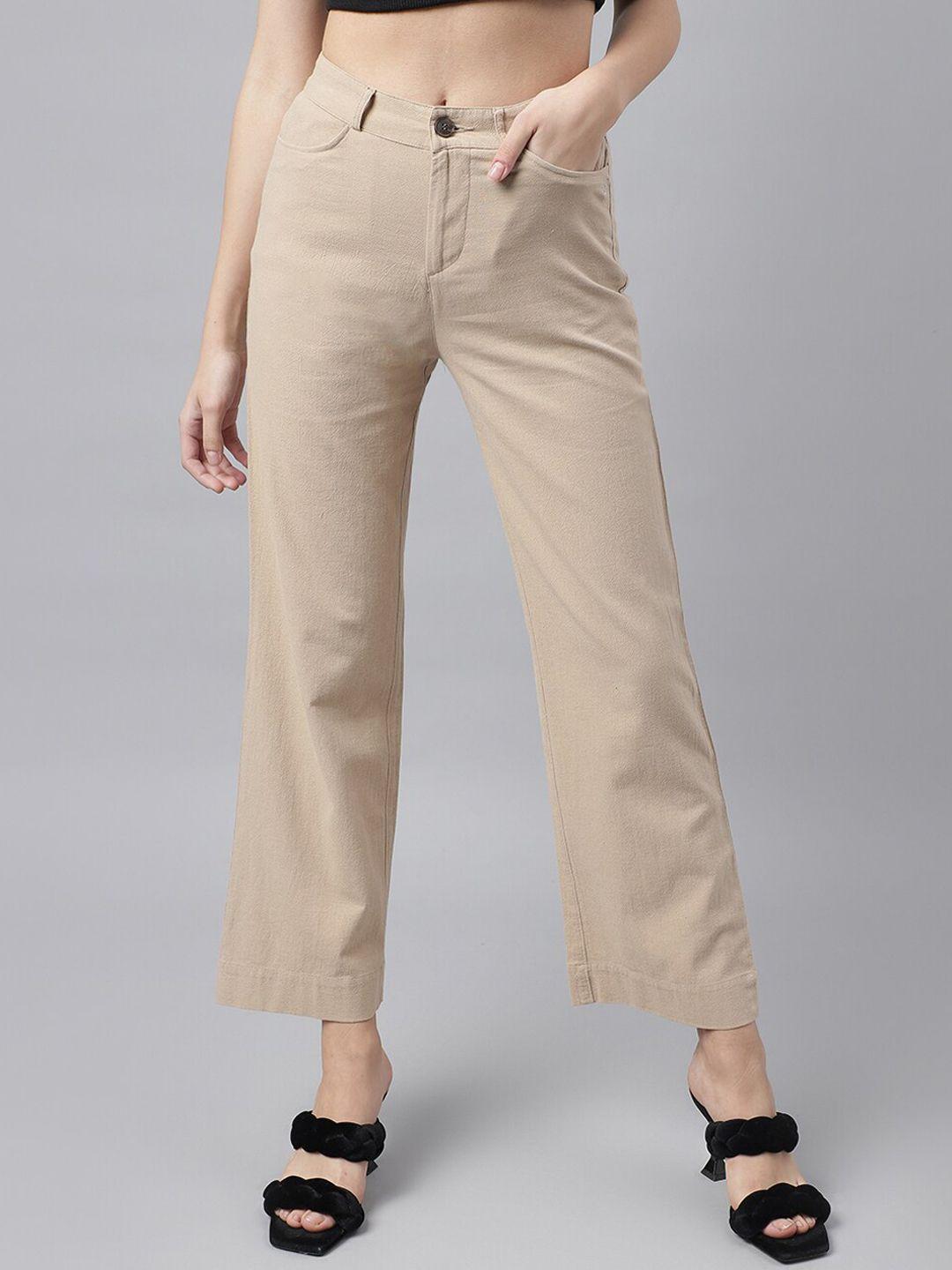 xpose women comfort flared high-rise pure cotton parallel trousers