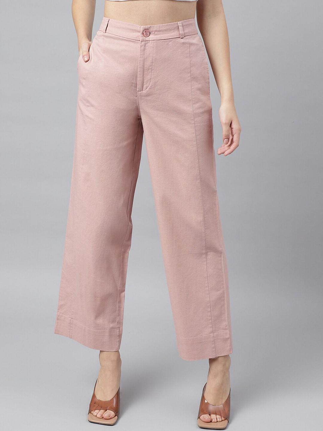 xpose women comfort high-rise linen cotton parallel trousers