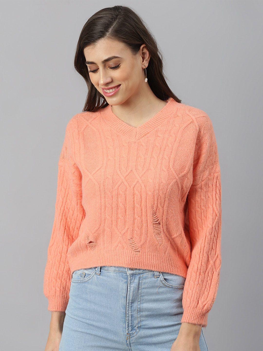 xpose women coral cable knit crop pullover