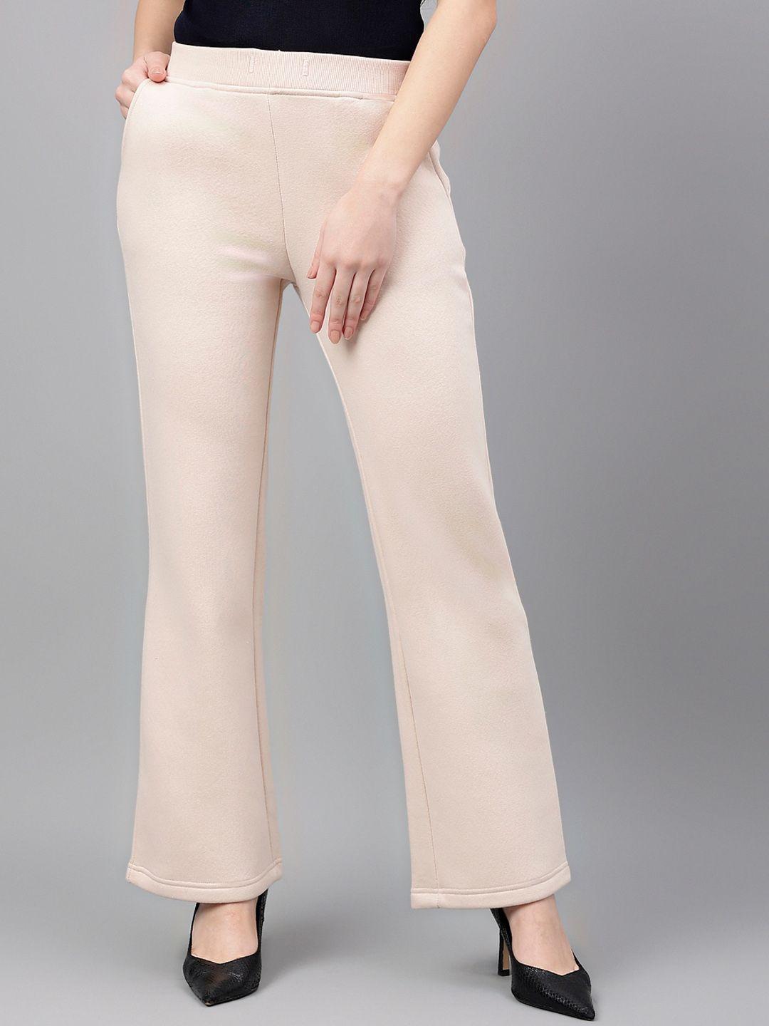 xpose women cream-coloured comfort straight fit high-rise easy wash trousers