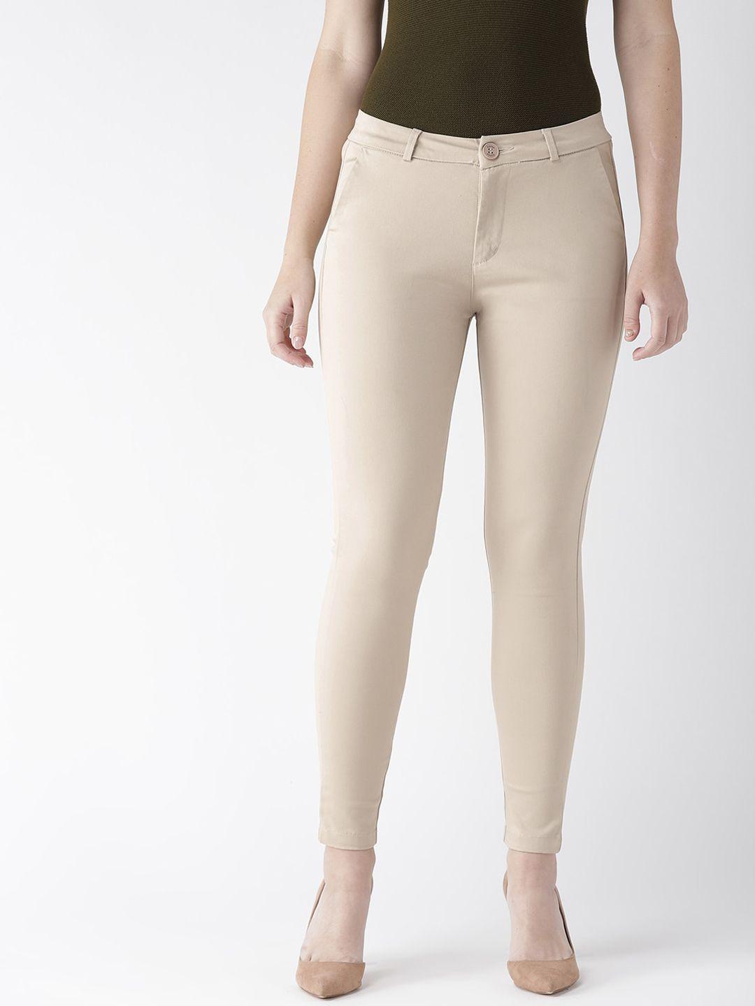 xpose women cream comfort tapered fit trousers