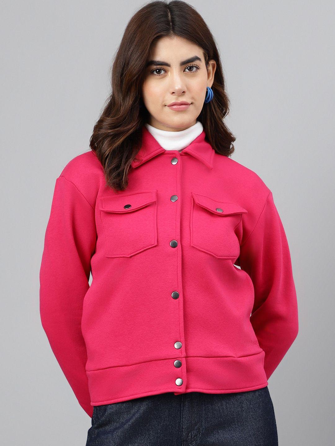 xpose women fuchsia fleece open front jacket