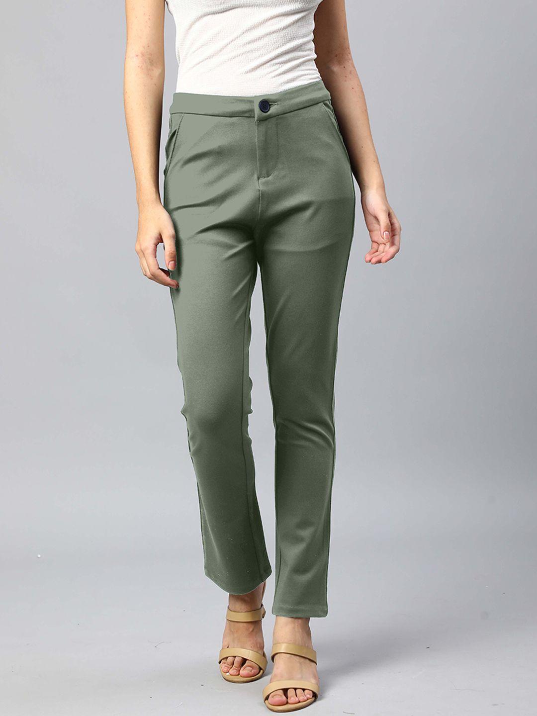 xpose women green comfort straight fit high-rise trousers