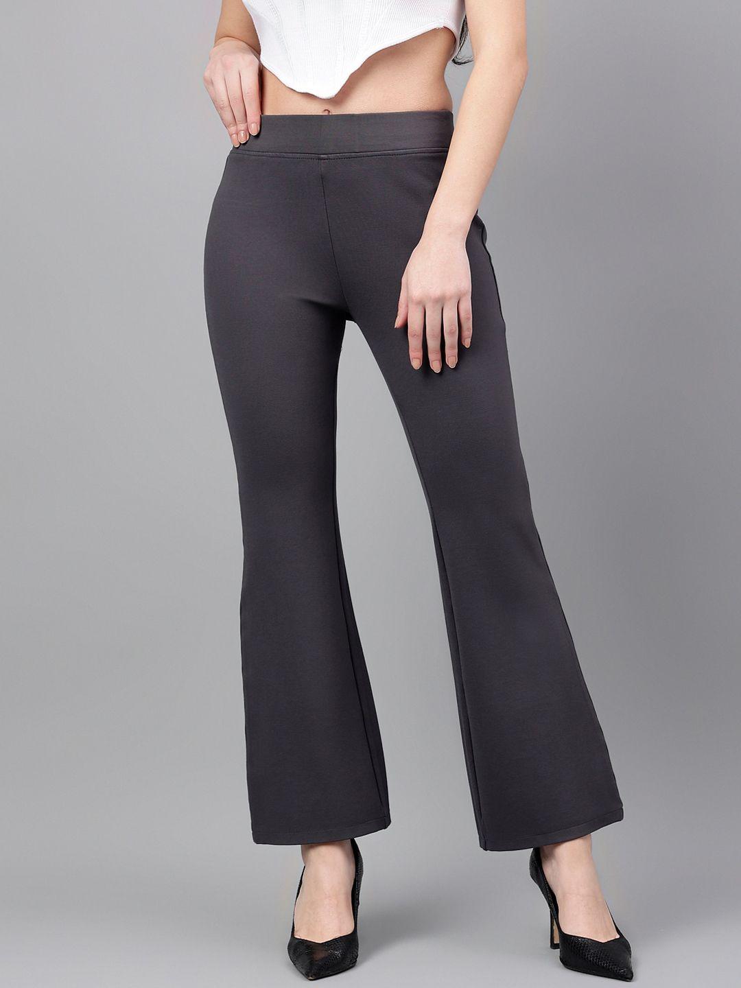 xpose women grey comfort flared high-rise trousers