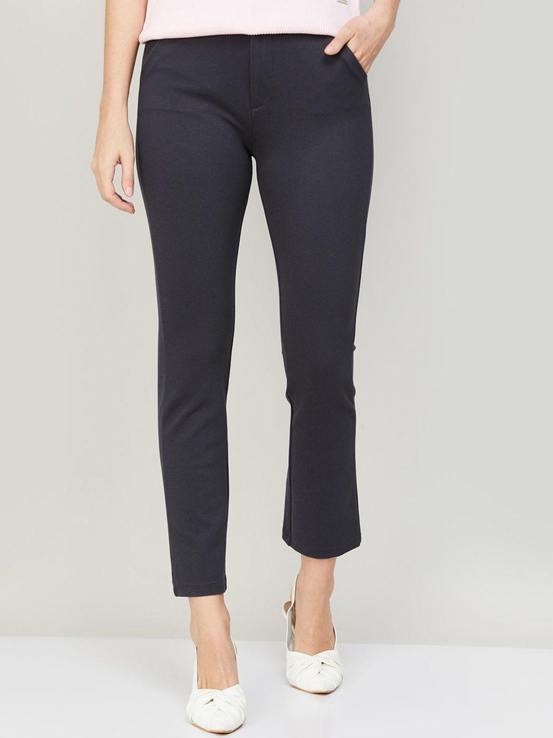 xpose women grey comfort straight fit high-rise trousers