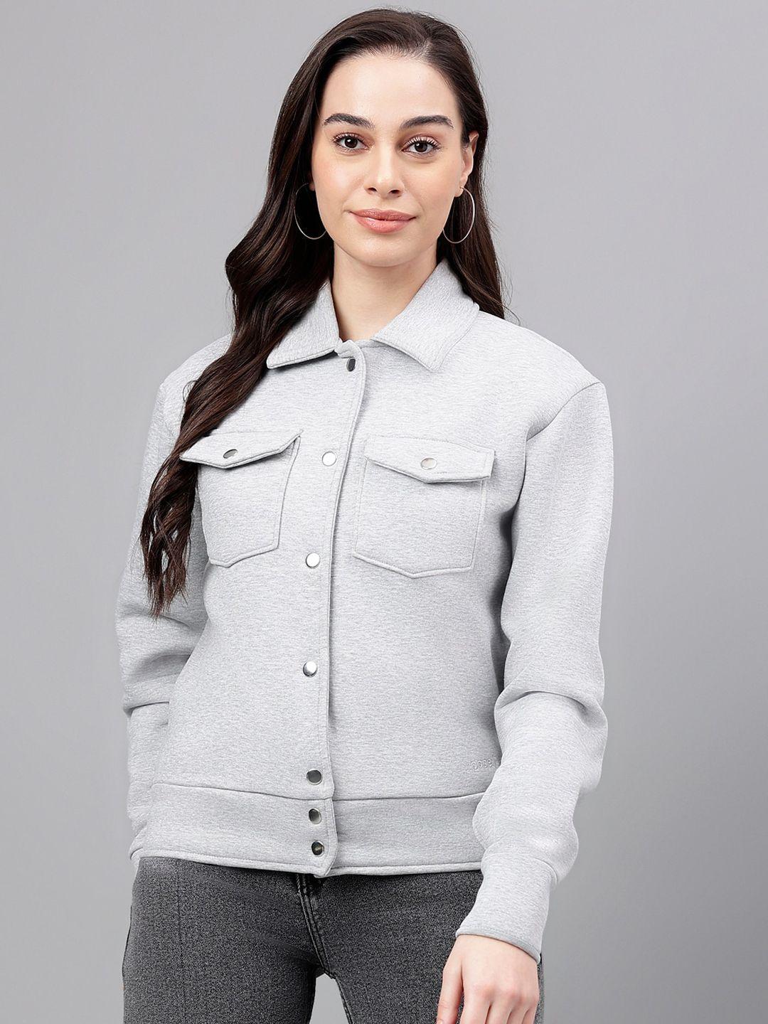 xpose women grey fleece open front jacket