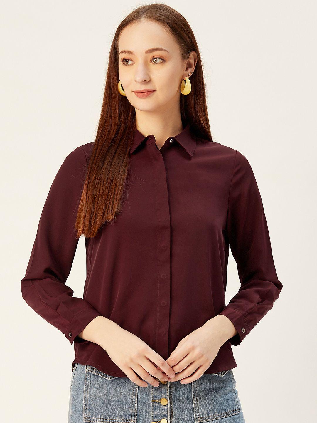 xpose women maroon solid regular fit casual shirt