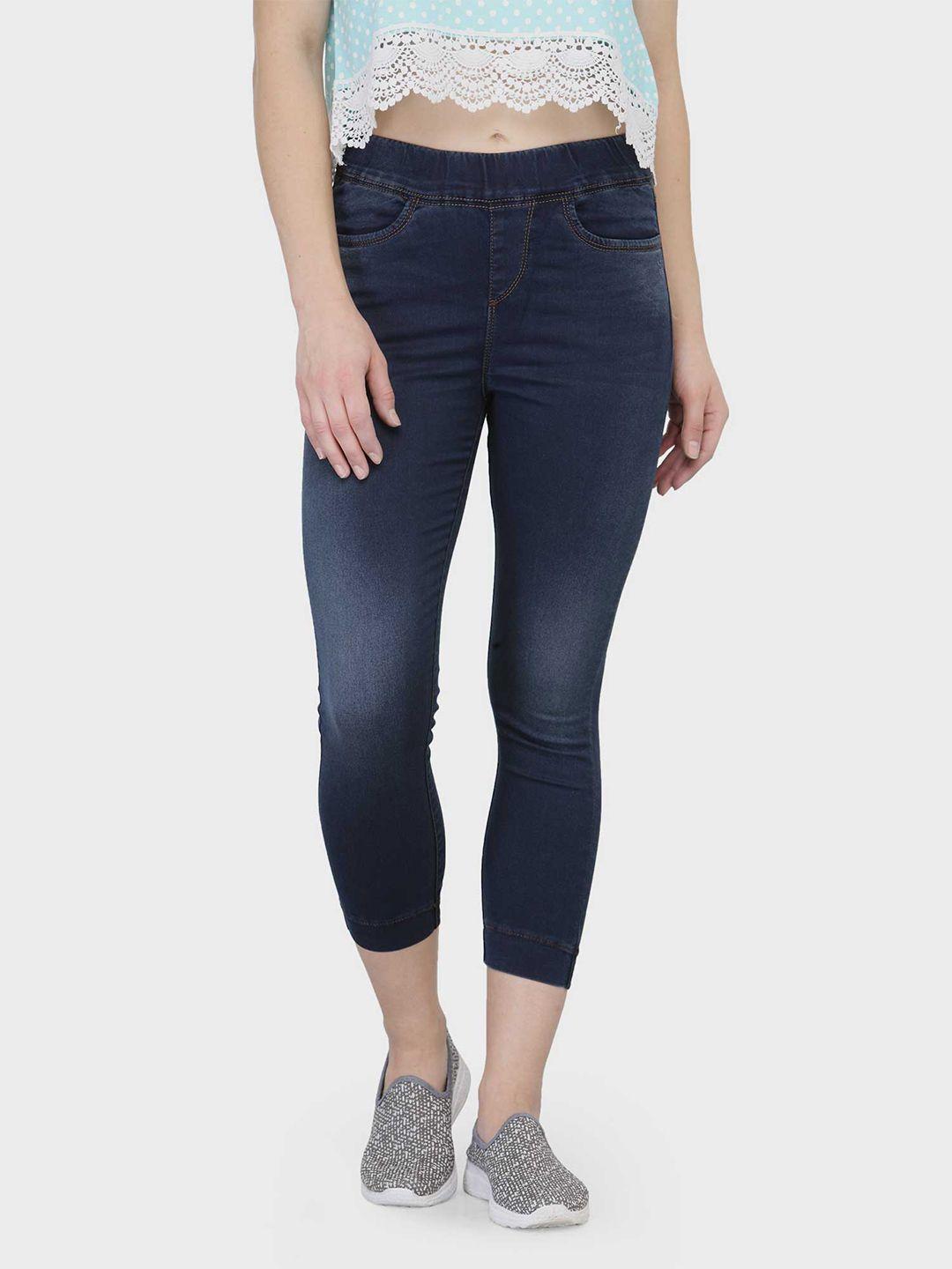 xpose women navy blue skinny fit capris