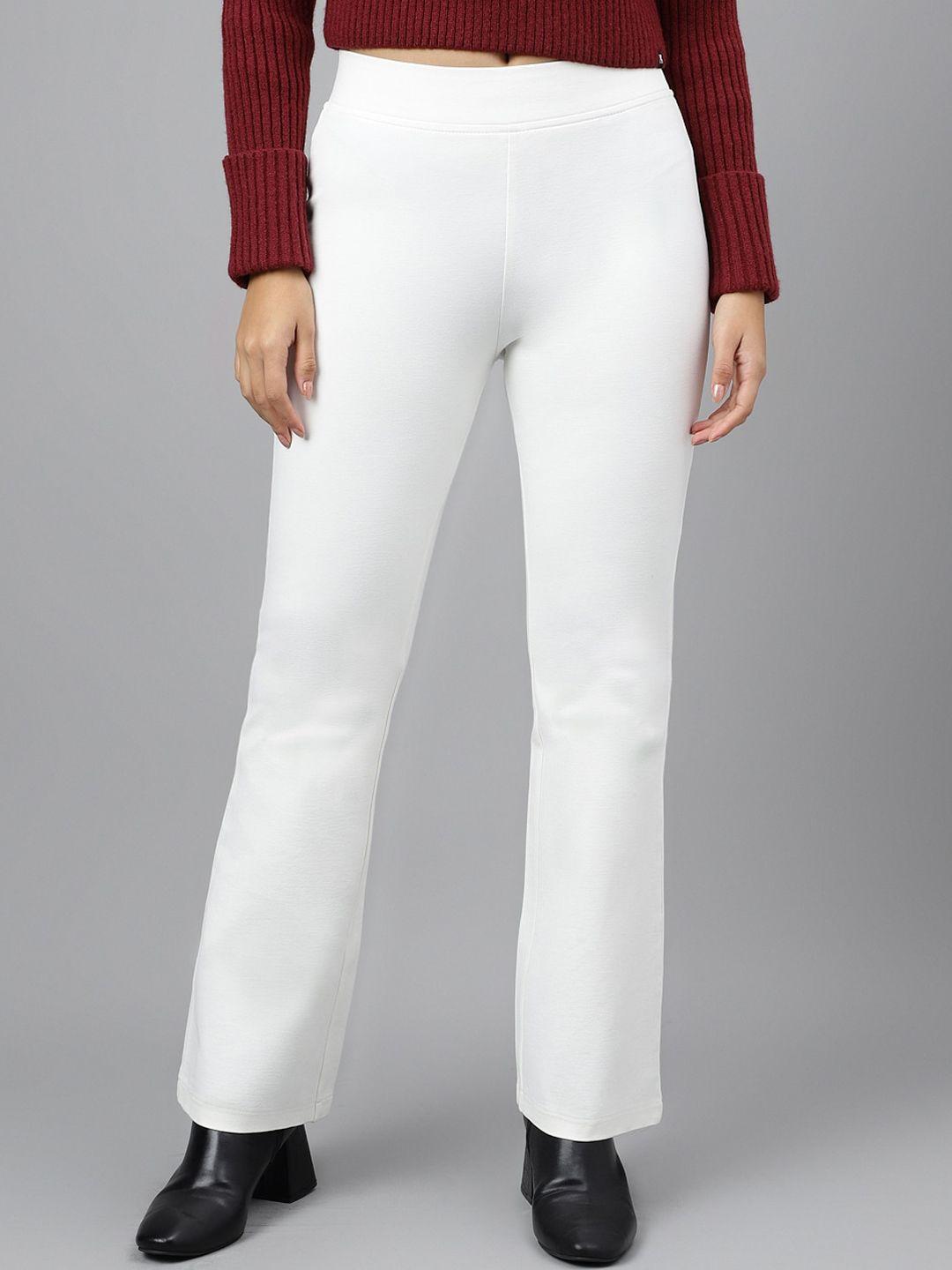 xpose women off white comfort flared high-rise trousers