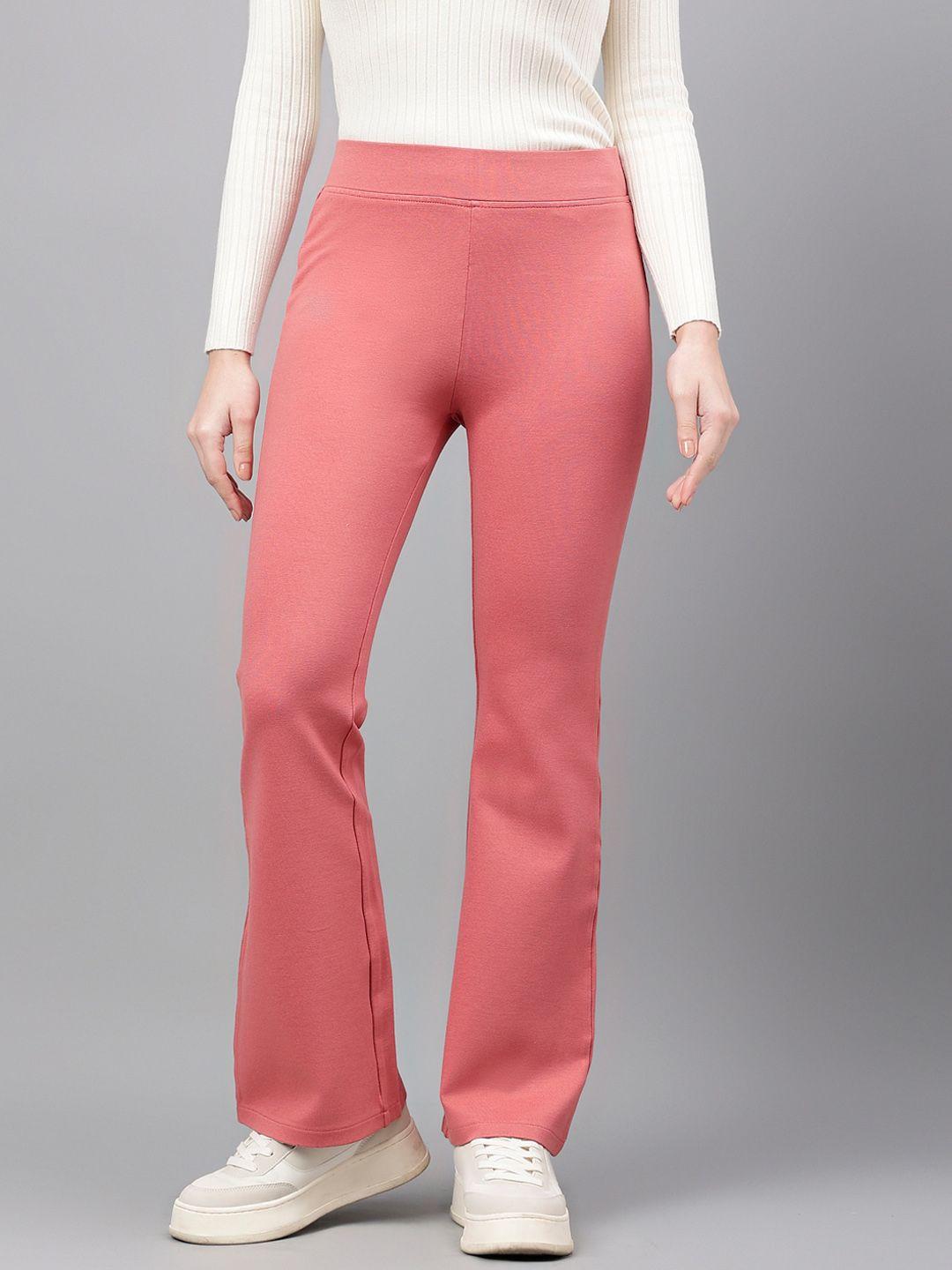 xpose women peach-coloured comfort flared high-rise trousers