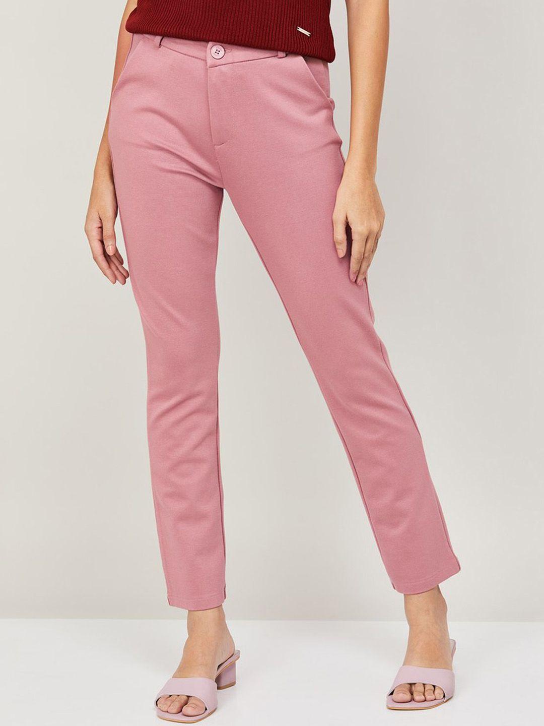 xpose women pink comfort straight fit high-rise trousers