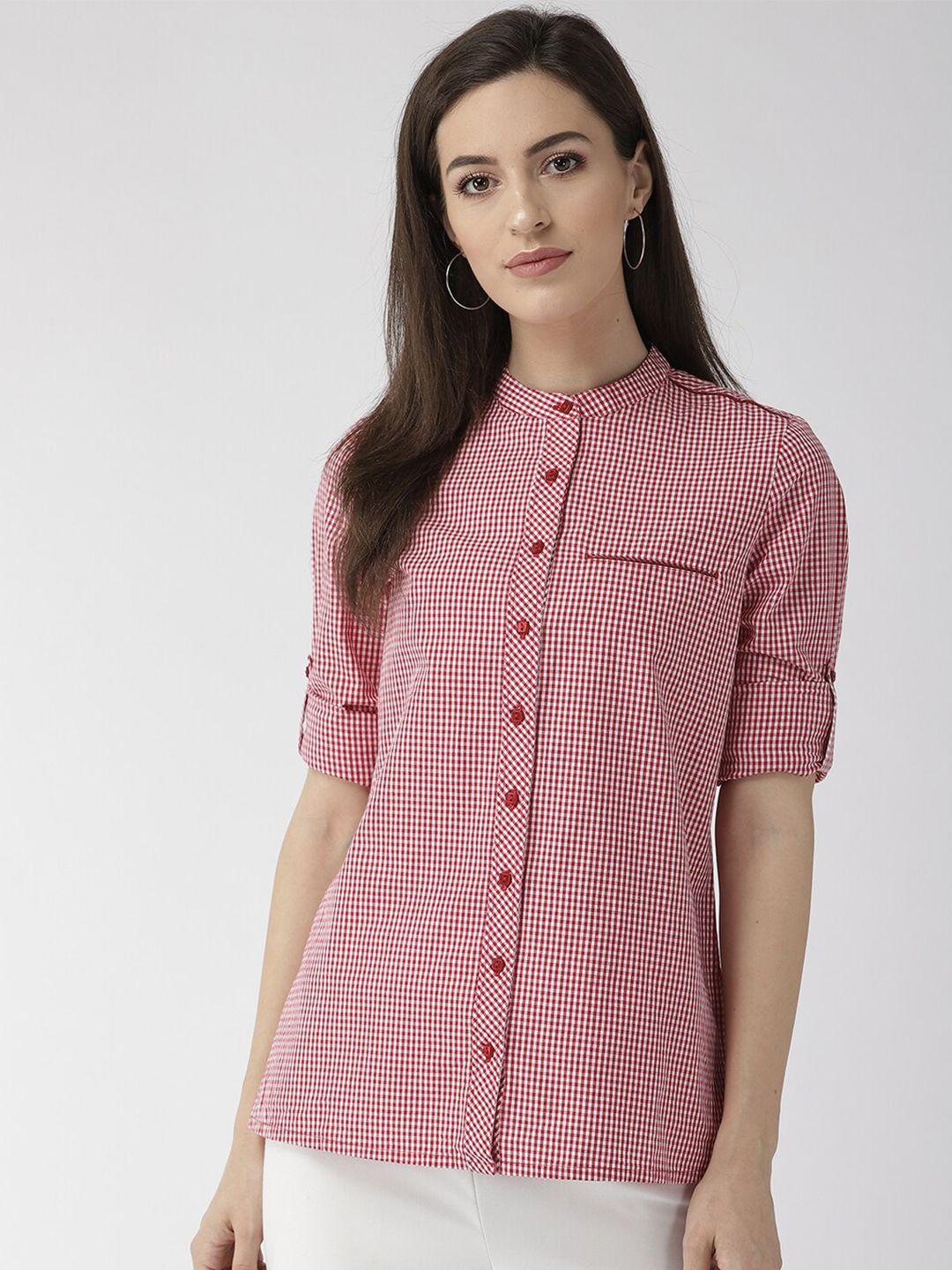 xpose women red comfort micro checked casual cotton shirt