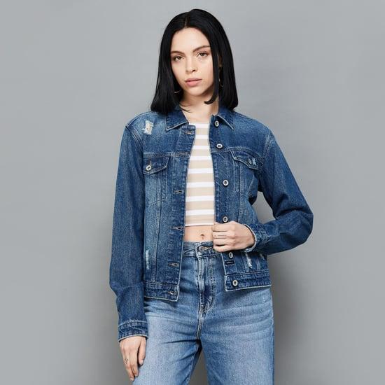 xpose women solid denim jacket