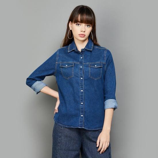 xpose women solid denim shacket