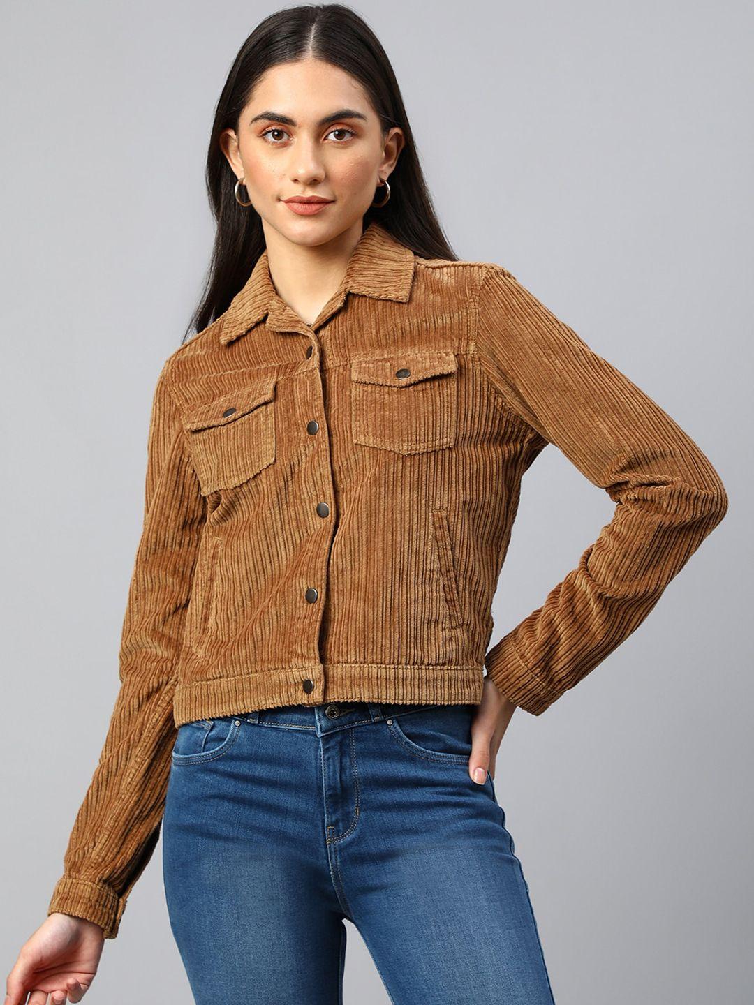 xpose women striped corduroy crop denim jacket