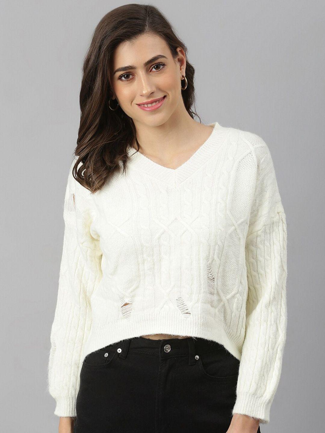 xpose women white cable knit crop pullover