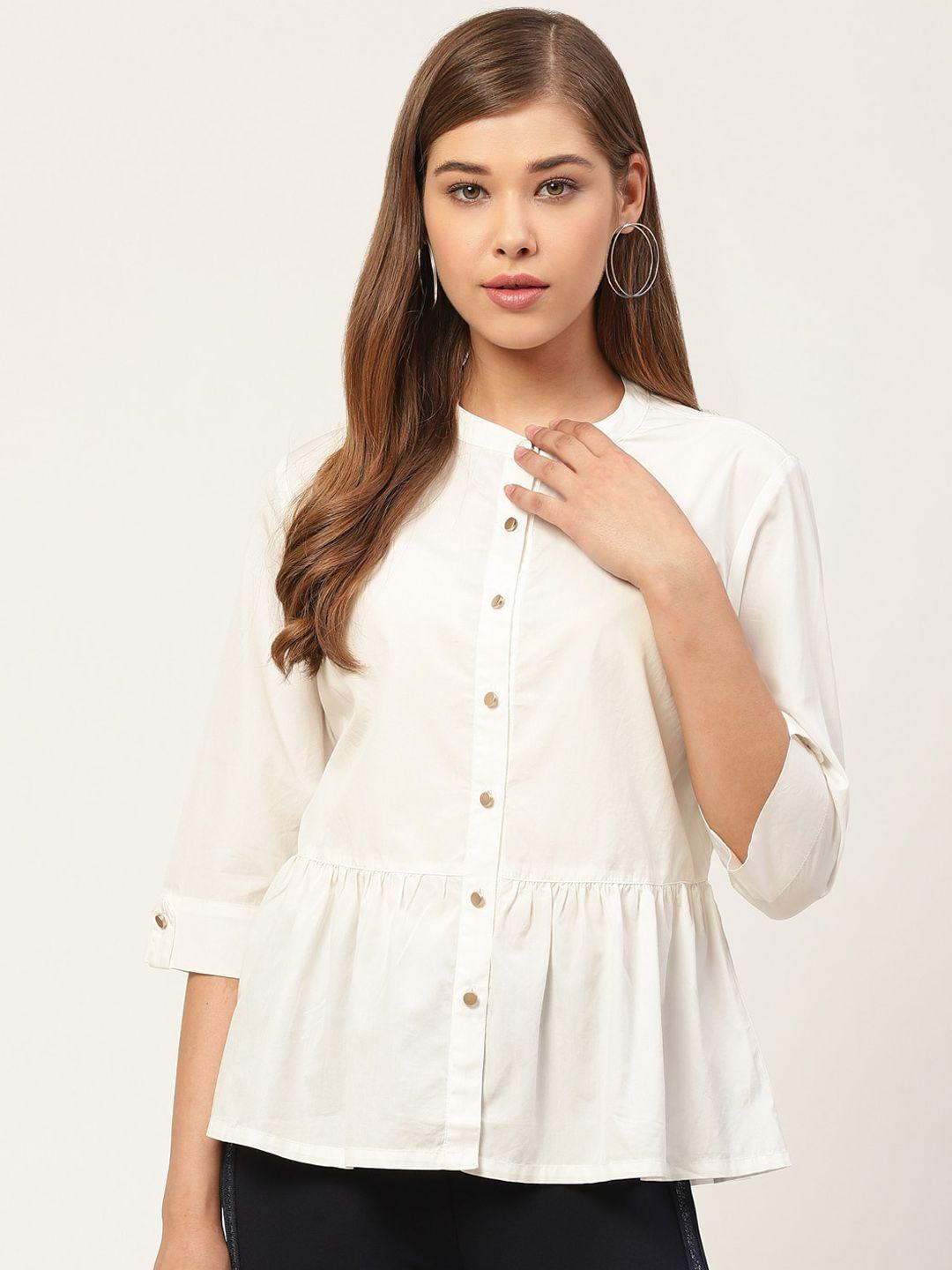 xpose women white pure cotton regular fit solid peplum shirt