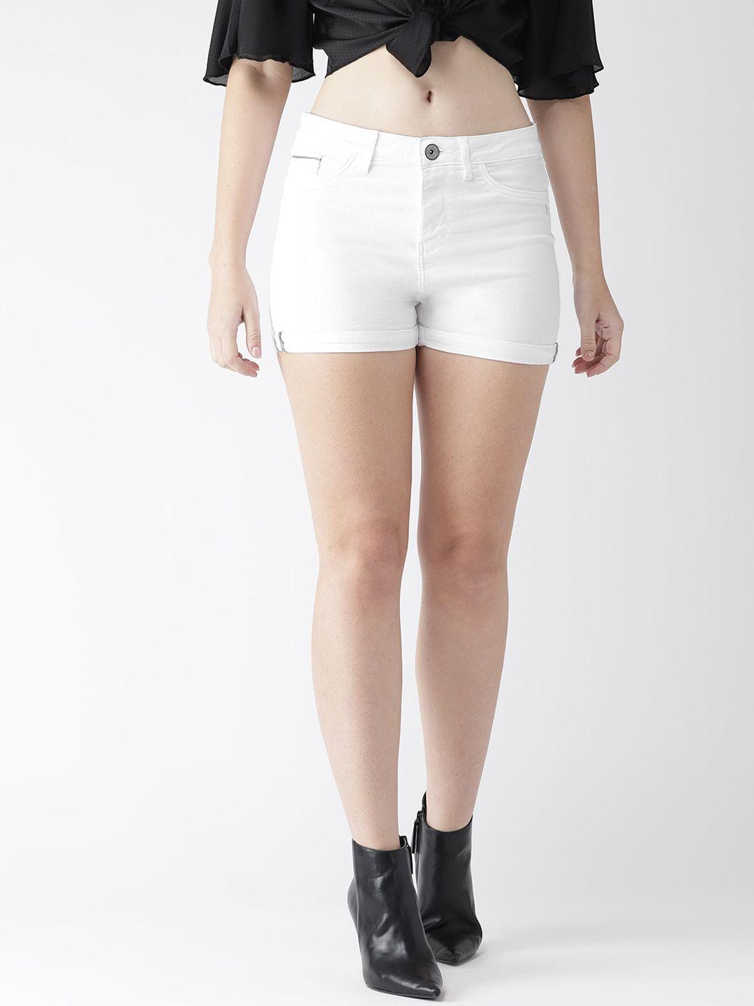 xpose women white slim fit high-rise denim shorts