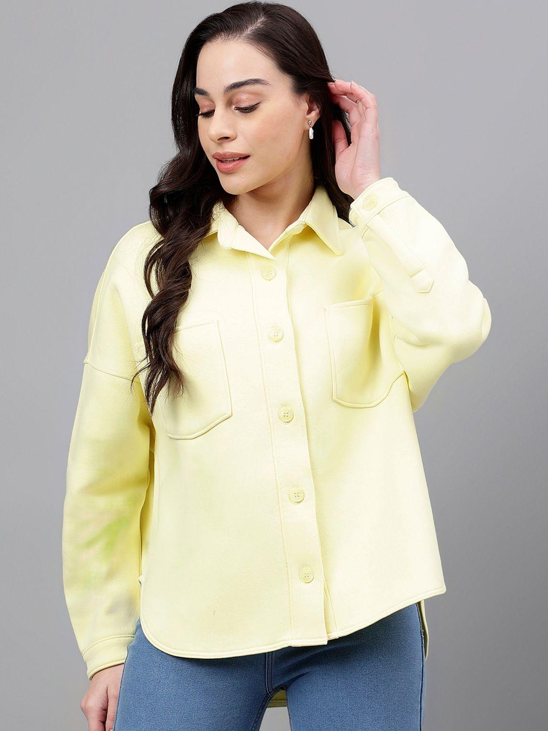 xpose women yellow fleece open front jacket