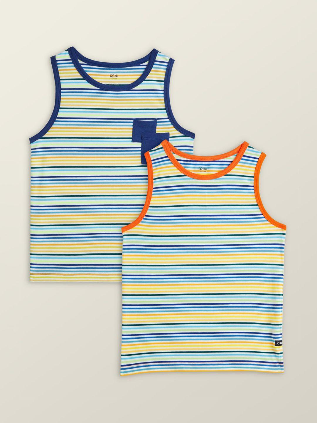 xy life boys pack of 2 striped combed cotton innerwear vests