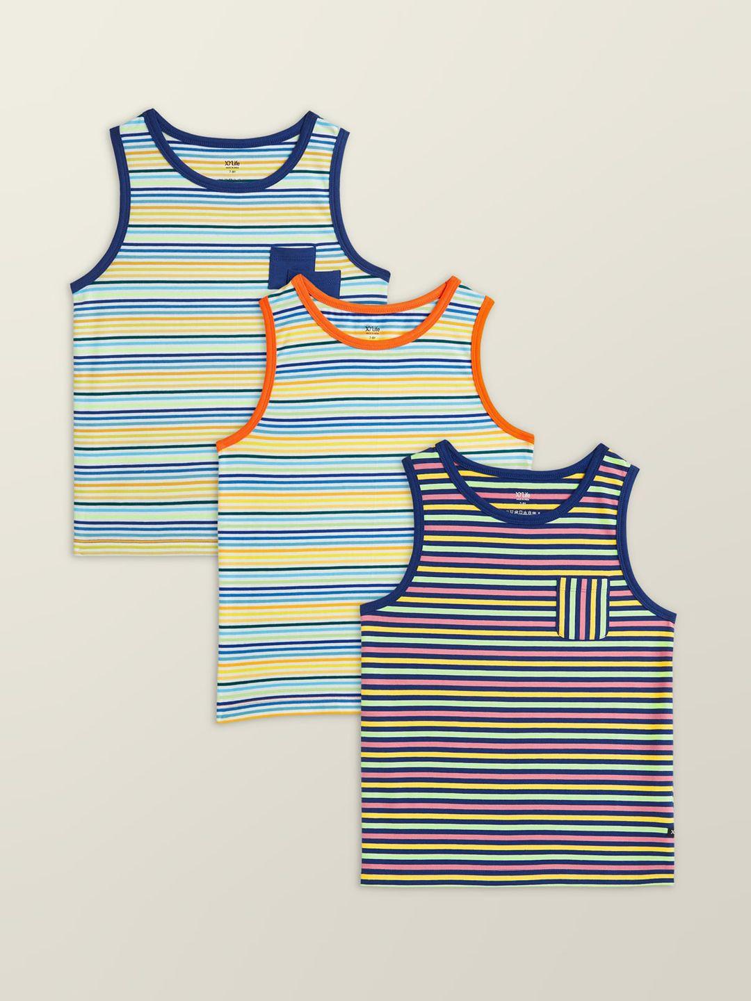 xy life boys pack of 3 striped combed cotton innerwear basic vests