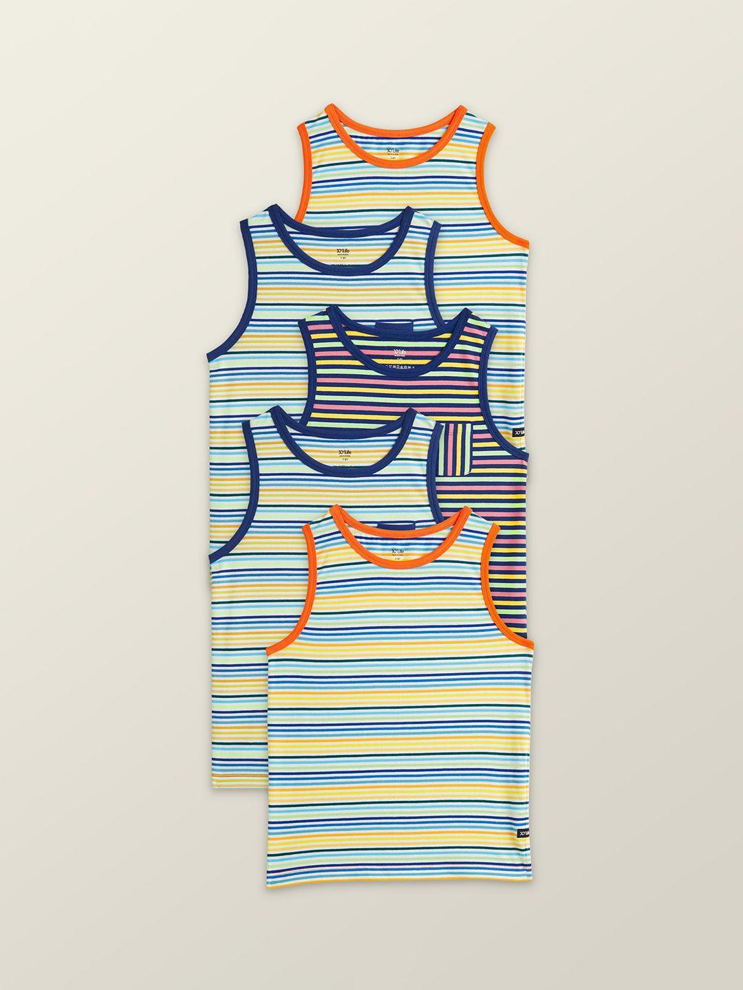 xy life boys pack of 5 striped printed combed cotton innerwear vests