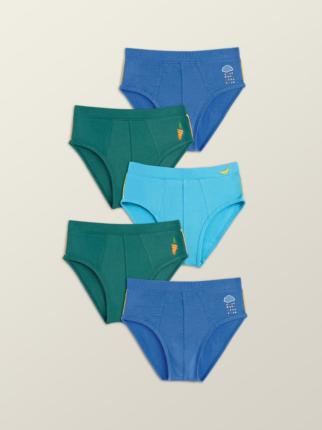xy life boys blue & green pack of 5 solid anti-microbial boy shorts