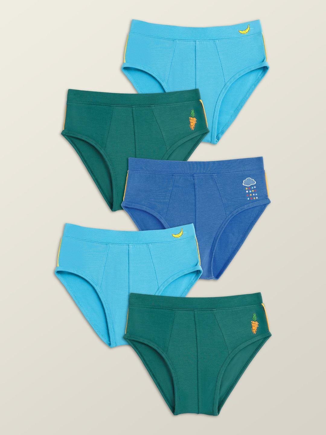 xy life boys green & blue pack of 5 solid anti-microbial basic briefs