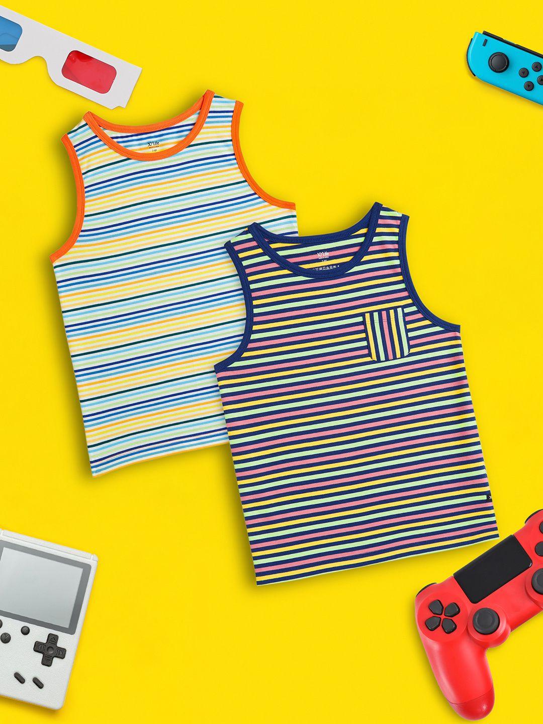 xy life boys pack of 2 striped cotton innerwear vests