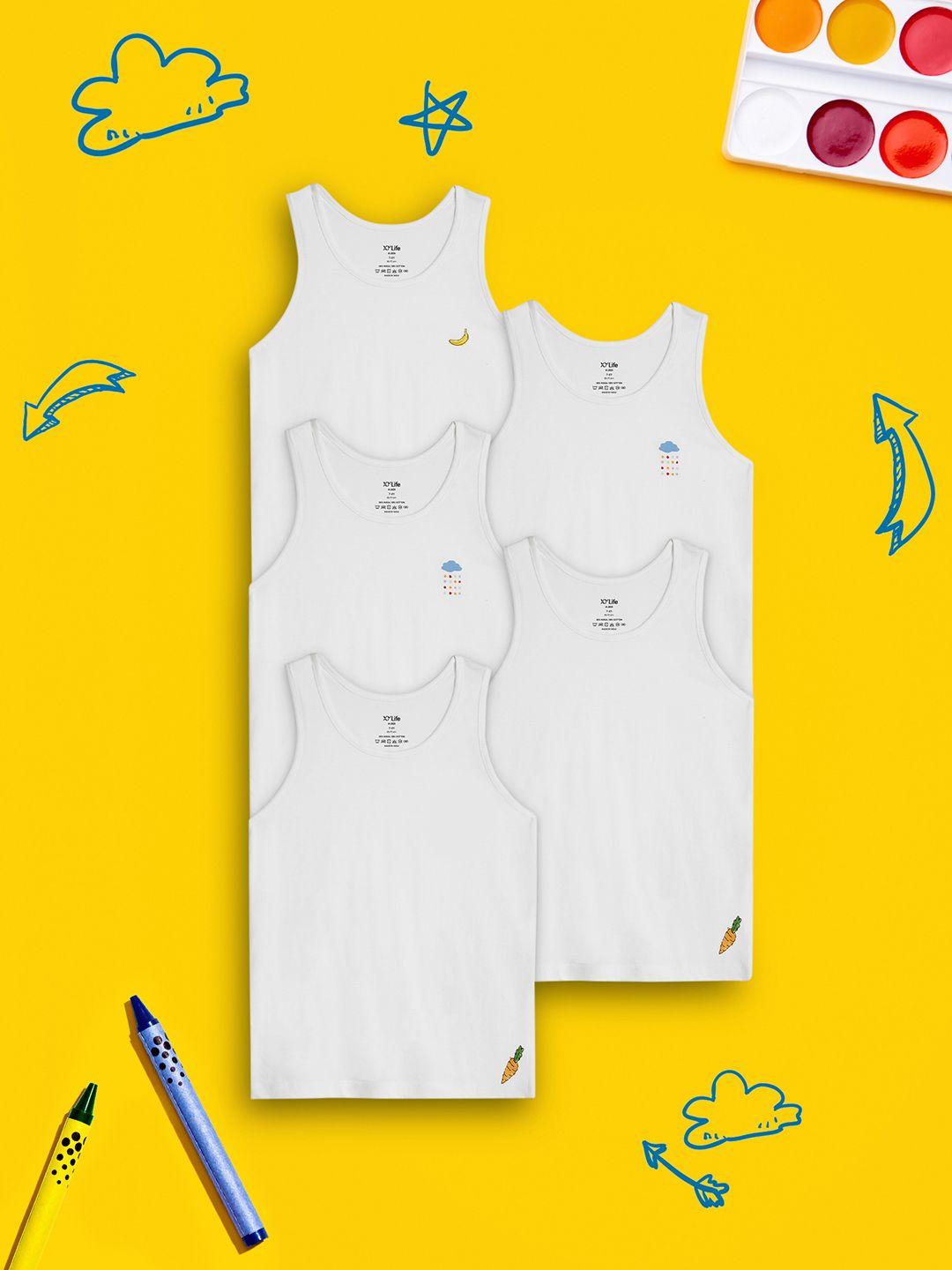 xy life boys pack of 5 scribbles white intelliease cotton modal inner vests