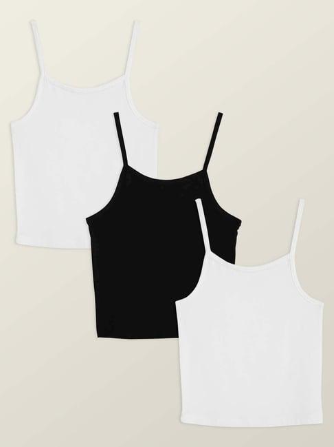 xy life kids black & white relaxed fit camisole (pack of 3)