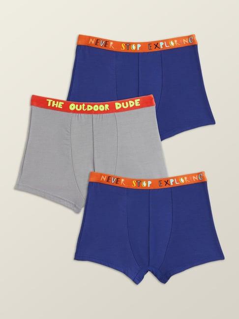 xy life kids blue & grey relaxed fit trunks (pack of 3)