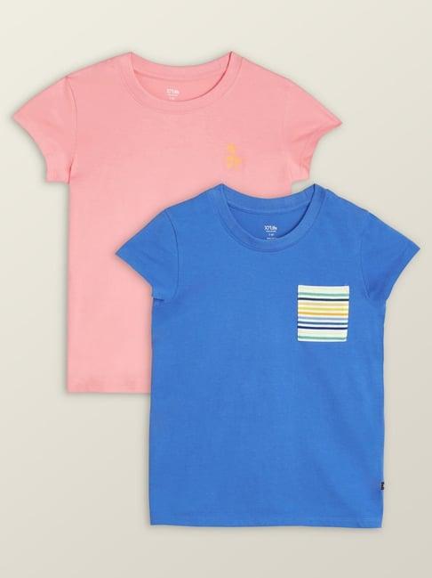 xy life kids blue & peach cotton printed t-shirt (pack of 2)