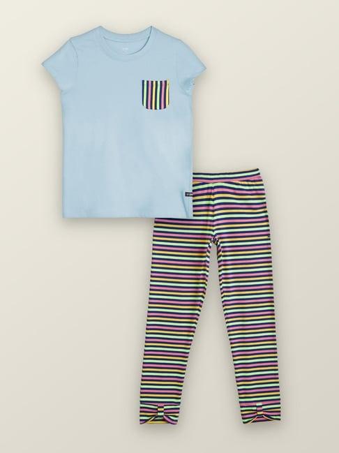 xy life kids blue & pink cotton striped t-shirt set