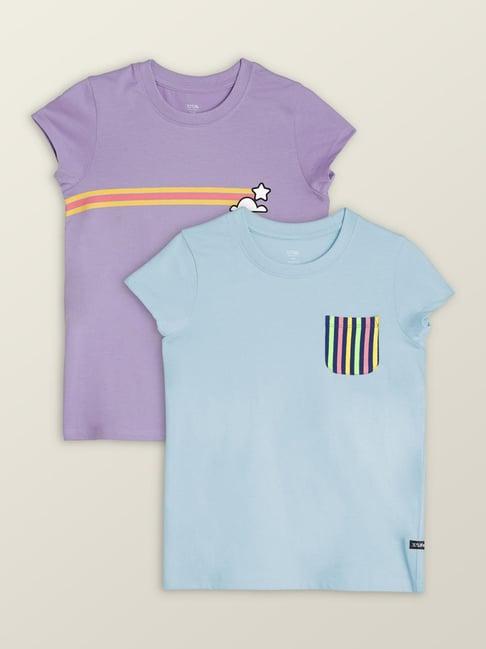 xy life kids blue & purple cotton printed t-shirt (pack of 2)