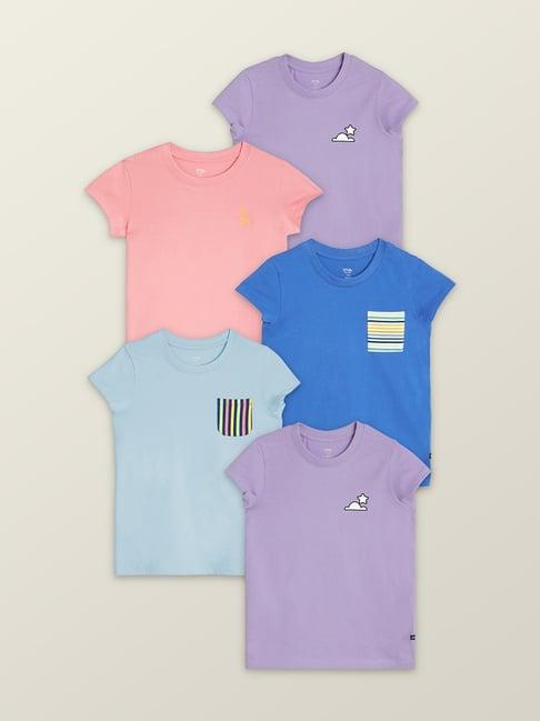 xy life kids blue & purple cotton printed t-shirt (pack of 5)