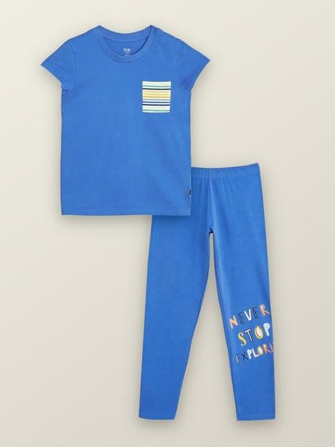 xy life kids blue cotton printed t-shirt set